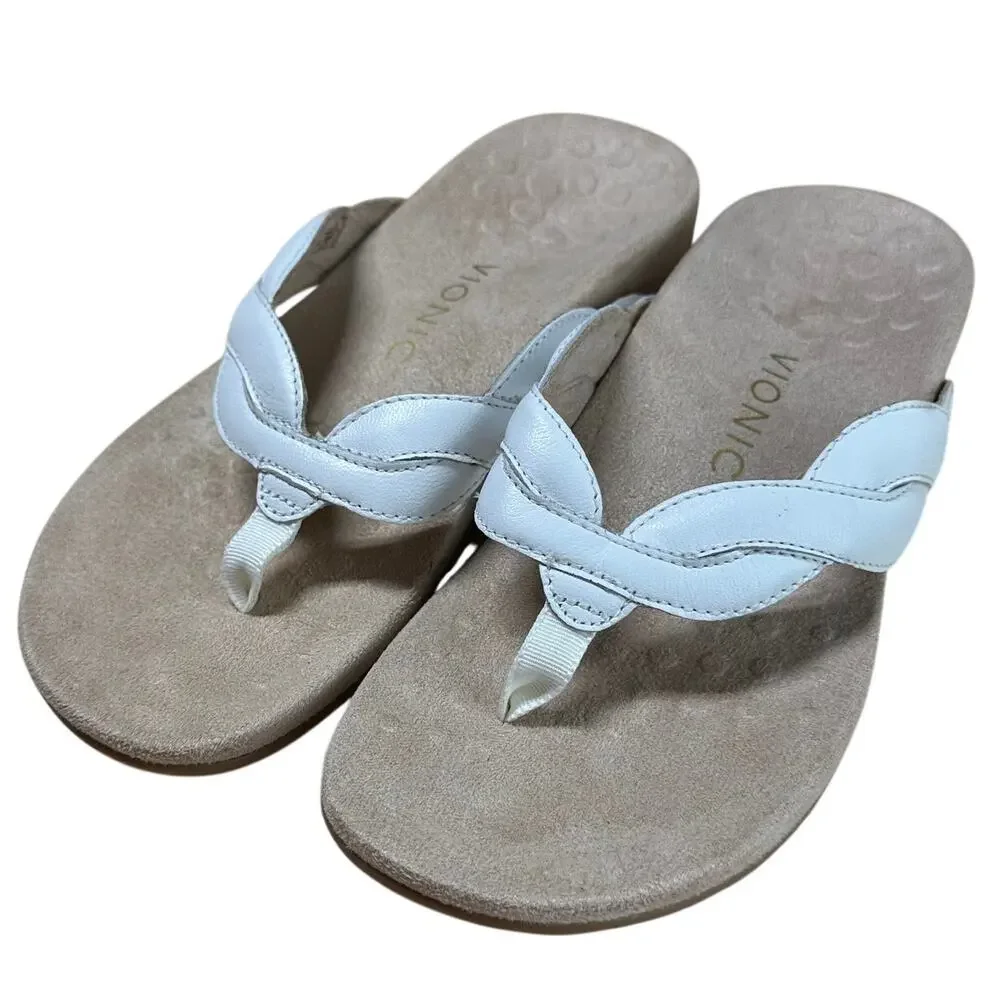 Vionic Bella Braid White Leather Sandal Women's Sz 6.5 New Without Box Condition